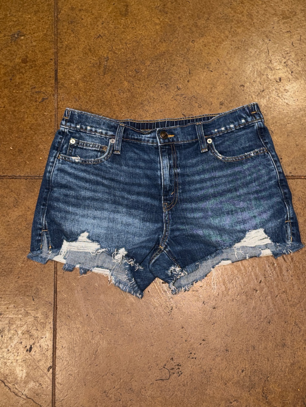 Aerie Distressed Dark Blue Denim Jean Shorts Siz